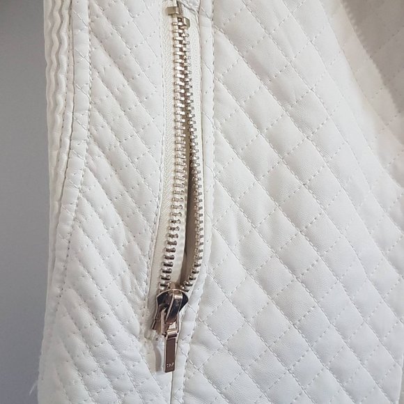 Zara Faux White Leather Jacket w/ Quilted Pattern - Picture 5 of 12